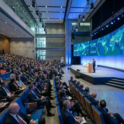 World Health Summit conference hall with delegates from around the world